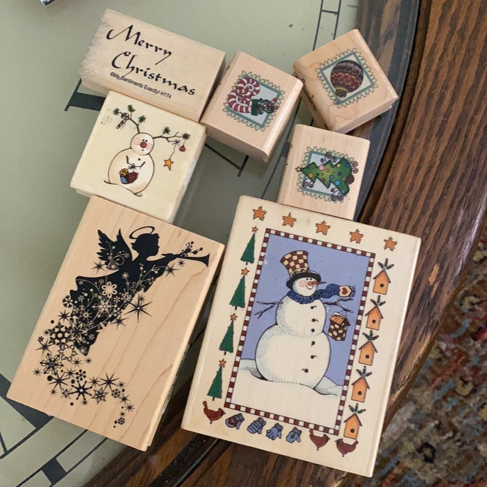 Christmas set of 7 wood block rubber stamps!